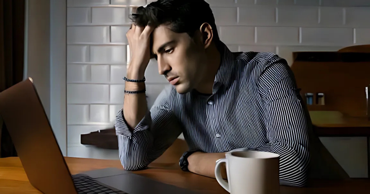 Person looking tired or stressed in the morning